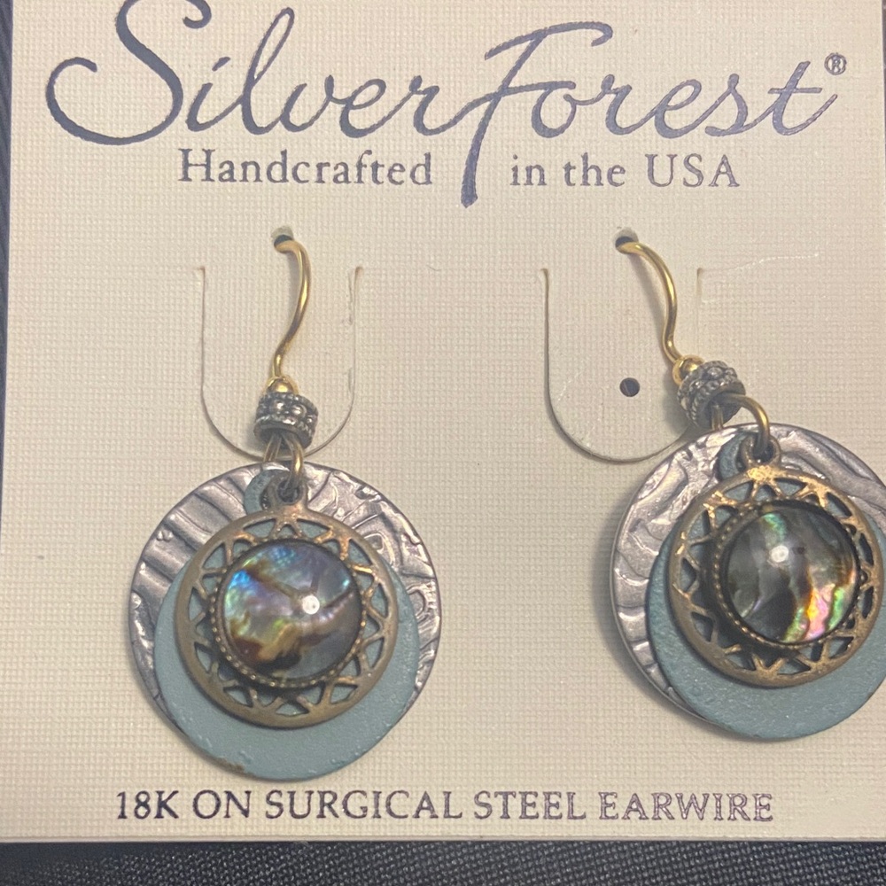 Silver Forest Abalone and Gold-Tone Earrings